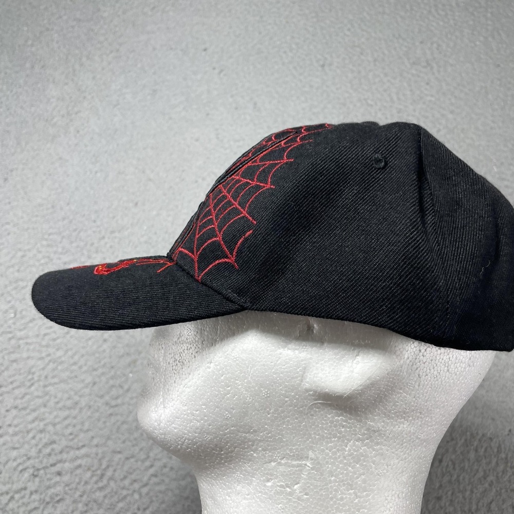 Hot Leathers Hat Cap Snap Back One Size Mens Black Spider Web Skull Biker Horror - Picture 2 of 6